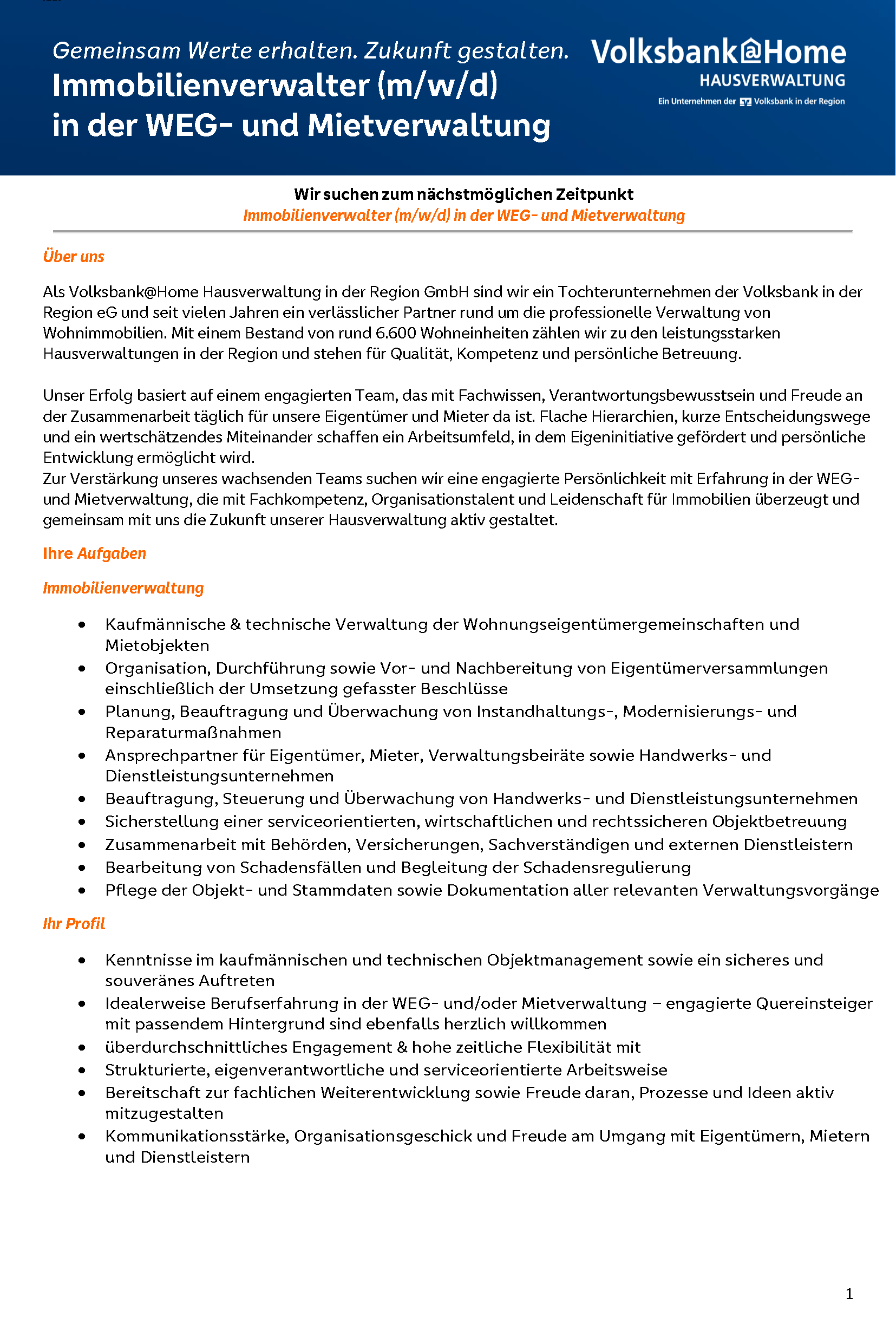 Vorschau der Stellenanzeige Immobilienverwalter