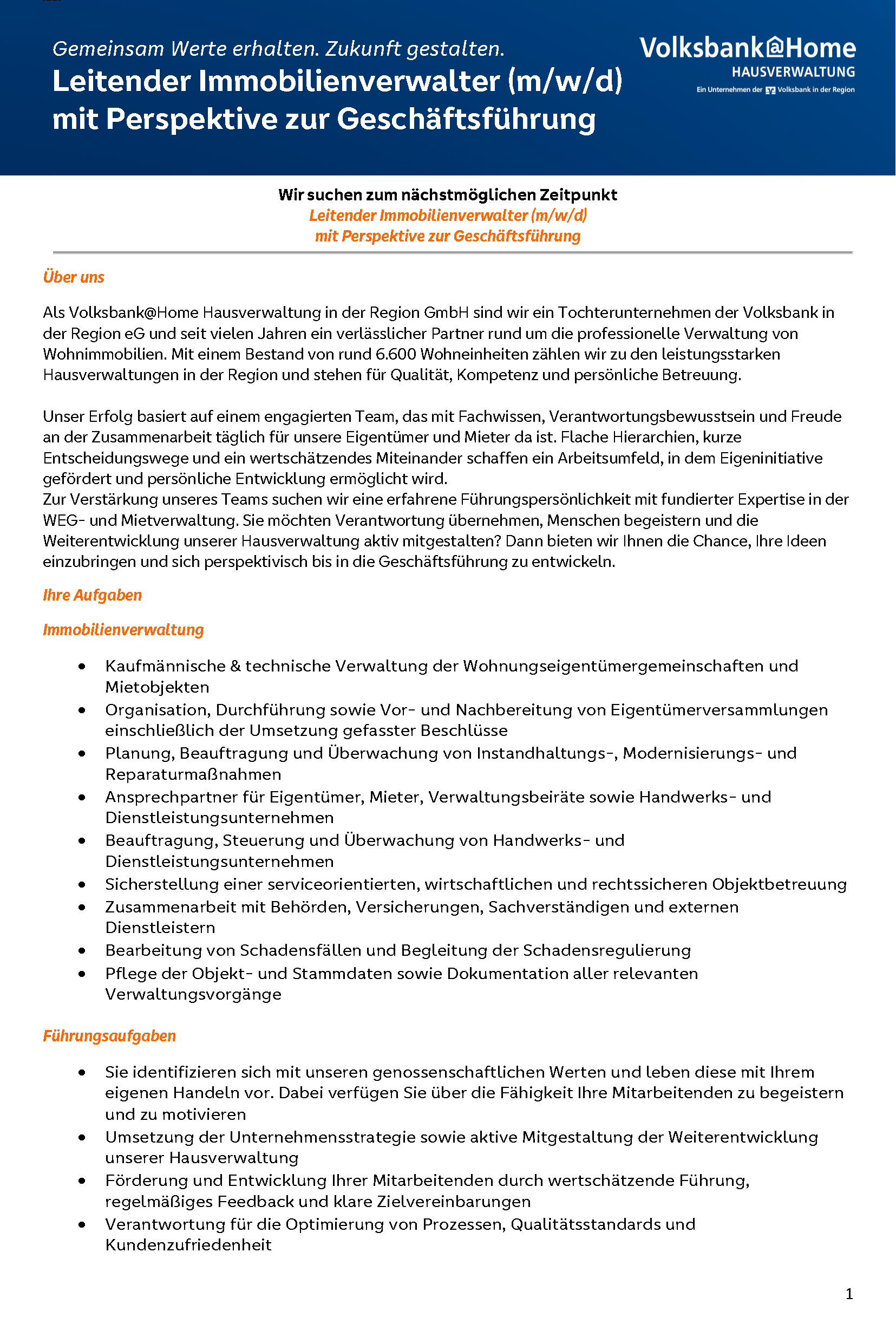 Vorschau der Stellenanzeige Leitender Immobilienverwalter
